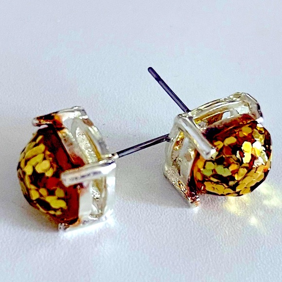 kate spade square gold glitter stud earrings - Picture 5 of 7